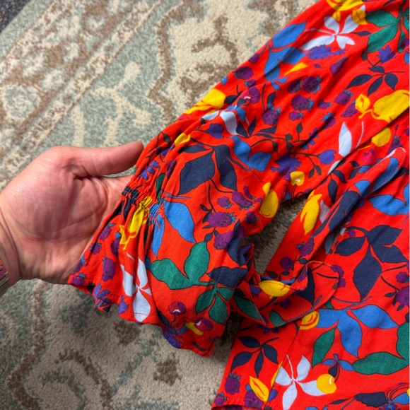 Anthropologie Maeve Button Up Blithe Blouse Fruit Lemons Red Top Size 8 - Picture 8 of 10